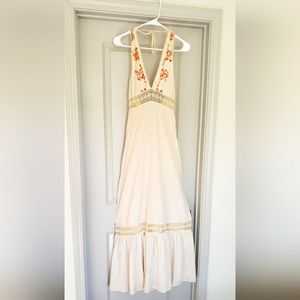 Elegant Cream Embroidered Maxi Dress